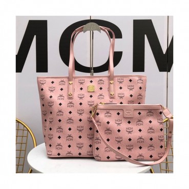 MCM Anya Visetos Tote Shoulder Shopper Bag,35cm - 엠씨엠 여성용 Anya 비세토스 토트 숄더 쇼퍼백 MCMB0233, 35cm,핑크