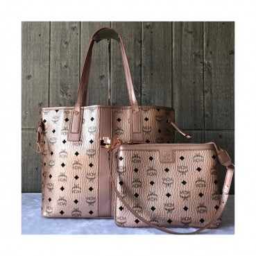 MCM Visetos Tote Shoulder Shopper Bag,33cm - 엠씨엠 여성용 비세토스 토트 숄더 쇼퍼백 MCMB0229, 33cm,로즈골드