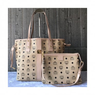 MCM Visetos Tote Shoulder Shopper Bag,33cm - 엠씨엠 여성용 비세토스 토트 숄더 쇼퍼백 MCMB0227, 33cm,베이지