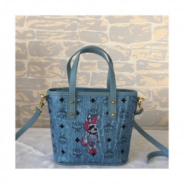 MCM Patricia Visetos Mini Tote Shoulder Shopper Bag,22cm - 엠씨엠 여성용 패트리샤 비세토스 미니 토트 숄더 쇼퍼백 MCMB0221, 22cm,블루
