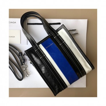 Balenciaga 2019 Bazar Leather Tote Shoulder Shopper Bag,20CM - 발렌시아가 2019 바자르 레더 남여공용 토트 숄더 쇼퍼백,BGB0282,20CM,블랙+블루