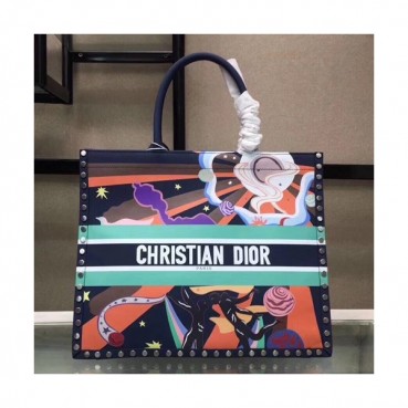Dior 2019 Women Leather Book Tote Shopper Bag ,41.5CM - 디올 2019 여성용 레더 북 토트 쇼퍼백  DIOB0224,41.5CM,네이비