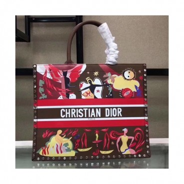 Dior 2019 Women Leather Book Tote Shopper Bag ,41.5CM - 디올 2019 여성용 레더 북 토트 쇼퍼백  DIOB0223,41.5CM,브라운