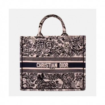 Dior 2019 Women Canvas Book Tote Shopper Bag ,41CM - 디올 2019 여성용 캔버스 북 토트 쇼퍼백  DIOB0217,41CM,블랙+화이트