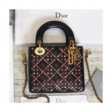 Dior 2019 Lady Dior Mini Tote Shoulder Bag,17CM - 디올 2019 레이디 디올 미니 토트 숄더백 DIOB0185,17CM,블랙(금장)
