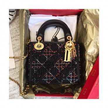 Dior 2019 Lady Dior Mini Tote Shoulder Bag,17CM - 디올 2019 레이디 디올 미니 토트 숄더백 DIOB0183,17CM,블랙(금장)