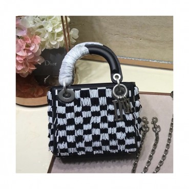Dior 2019 Lady Dior Mini Tote Shoulder Bag,17CM - 디올 2019 레이디 디올 미니 토트 숄더백 DIOB0084,17CM,블랙(은장)