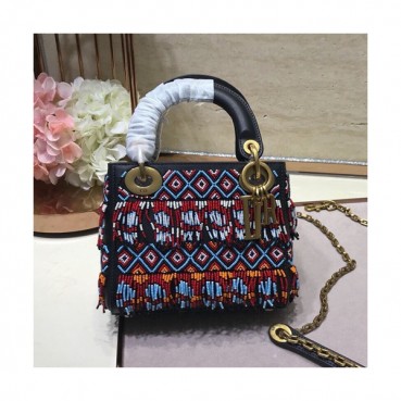 Dior 2019 Lady Dior Mini Tote Shoulder Bag,17CM - 디올 2019 레이디 디올 미니 토트 숄더백 DIOB0083,17CM,블랙(금장)
