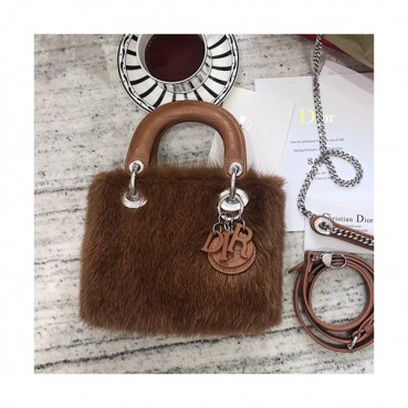 Dior 2019 Mini Lady Tote Shoulder Bag,17CM - 디올 2019 미니 레이디 토트 숄더백 DIOB0081,17CM,브라운(은장)