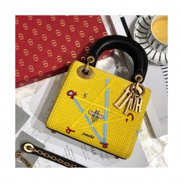 [매장판]Dior 2019 Lady Dior Mini Tote Shoulder Bag,17CM - 디올 2019 레이디 디올 미니 토트 숄더백 DIOB0072,17CM,옐로우(금장)
