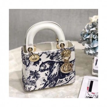Dior 2019 Toile De Jouy Mini Lady Tote Shoulder Bag,17CM - 디올 2019 투왈 드 주이 미니 레이디 토트 숄더백 DIOB0068,17CM,화이트(금장)