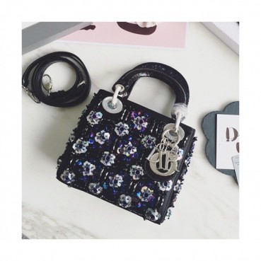Dior 2019 Mini Lady Tote Shoulder Bag,17CM - 디올 2019 미니 레이디 토트 숄더백 DIOB0067,17CM,블랙(은장)