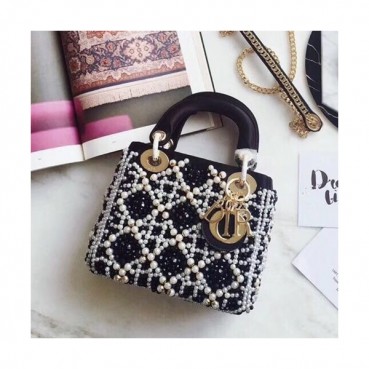 Dior 2019 Lady Dior Mini Tote Shoulder Bag,17CM - 디올 2019 레이디 디올 미니 토트 숄더백 DIOB0066,17CM,블랙(금장)