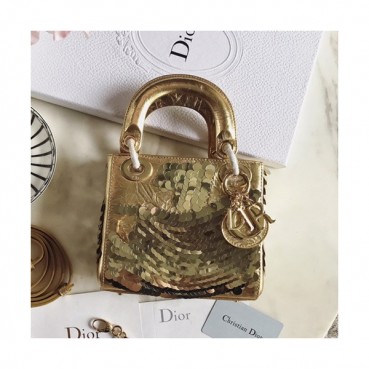 Dior 2019 Mini Lady Tote Shoulder Bag,17CM - 디올 2019 미니 레이디 토트 숄더백 DIOB0065,17CM,옐로우골드(금장)