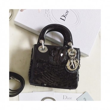 Dior 2019 Mini Lady Tote Shoulder Bag,17CM - 디올 2019 미니 레이디 토트 숄더백 DIOB0064,17CM,블랙(은장)