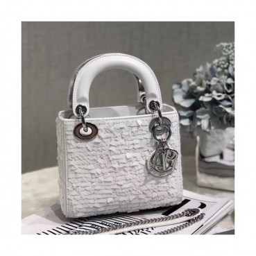 Dior 2019 Mini Lady Tote Shoulder Bag,17CM - 디올 2019 미니 레이디 토트 숄더백 DIOB0061,17CM,화이트(은장)