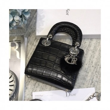 Dior 2019 Lady Dior Mini Tote Shoulder Bag,17CM - 디올 2019 레이디 디올 미니 토트 숄더백 DIOB0060,17CM,블랙(은장)