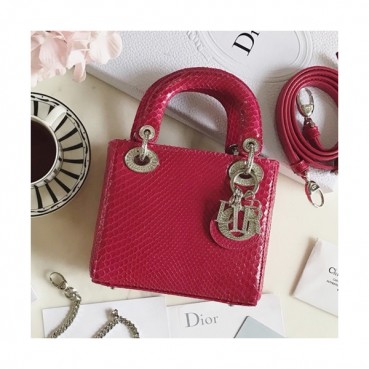 Dior 2019 Lady Dior Mini Tote Shoulder Bag,17CM - 디올 2019 레이디 디올 미니 토트 숄더백 DIOB0057,17CM,레드핑크(은장)