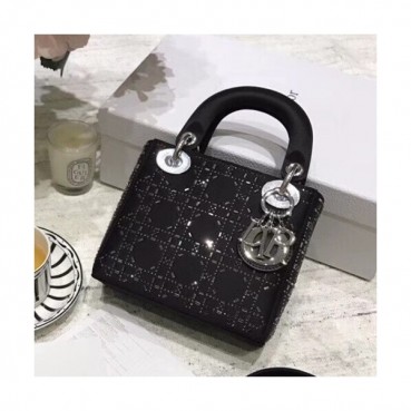 Dior 2019 Lady Dior Mini Tote Shoulder Bag,17CM - 디올 2019 레이디 디올 미니 토트 숄더백 DIOB0047,17CM,블랙(은장)