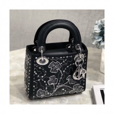 Dior 2019 Mini Lady Tote Shoulder Bag,17CM - 디올 2019 미니 레이디 토트 숄더백 DIOB0045,17CM,블랙(은장)
