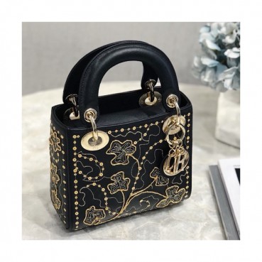 Dior 2019 Mini Lady Tote Shoulder Bag,17CM - 디올 2019 미니 레이디 토트 숄더백 DIOB0044,17CM,블랙(금장)