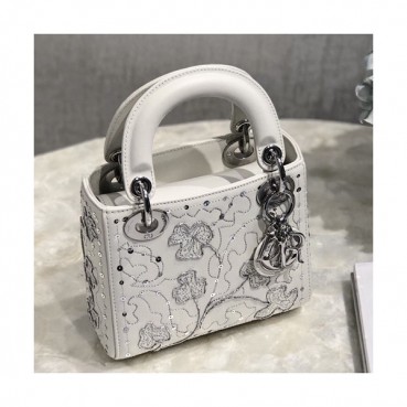 Dior 2019 Mini Lady Tote Shoulder Bag,17CM - 디올 2019 미니 레이디 토트 숄더백 DIOB0043,17CM,화이트(은장)