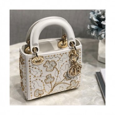 Dior 2019 Mini Lady Tote Shoulder Bag,17CM - 디올 2019 미니 레이디 토트 숄더백 DIOB0042,17CM,화이트(금장)