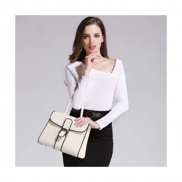 Delvaux 2019 Brillant Leather Tote Shoulder Bag,28 CM - 델보 2019 브리앙 레더 토트 숄더백,DVB0157.28 CM,화이트