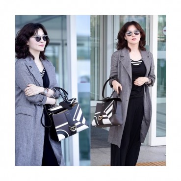 [이영애 백!!]Delvaux 2019 Brillant Leather Tote Shoulder Bag,28 CM - 델보 2019 브리앙 레더 토트 숄더백,DVB0212.28 CM,블랙+화이트 
