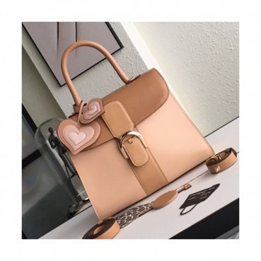 Delvaux 2019 Brillant Leather Tote Shoulder Bag,28 CM - 델보 2019 브리앙 레더 토트 숄더백,DVB0159.28 CM,베이지핑크+연브라운