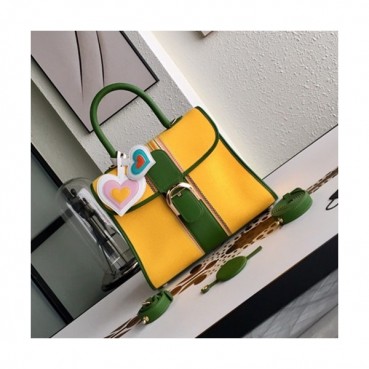 Delvaux 2019 Leather Tote Shoulder Bag,28 CM - 델보 2019 레더 토트 숄더백,DVB0083.28 CM,옐로우+그린