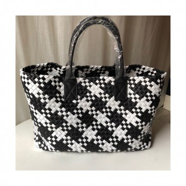 Bottega Veneta Leather Women Tote Shopper Bag,40cm - 보테가 베네타 레더 여성용 토트 쇼퍼백 5211,BVB0215,40cm,블랙+화이트