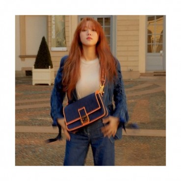 Fendi 2019 Baguette Denim Tote Shoulder Bag, 32cm - 펜디 2019 바게트 데님 토트 숄더백,FENB0090,32cm,네이비+오렌지 