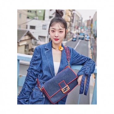 Fendi 2019 Baguette Denim Tote Shoulder Bag, 32cm - 펜디 2019 바게트 데님 토트 숄더백,FENB0089,32cm,네이비+레드 