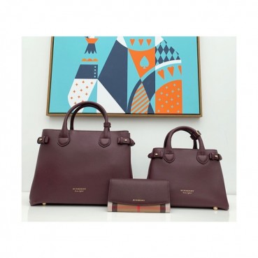 Burberry 2019 Leather Banner Tote Shoulder Bag, 26/34cm - 버버리 2019 레더 배너 토트 숄더백,BURB0207,26/34cm,퍼플와인