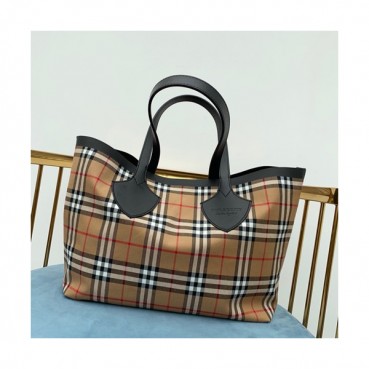 Burberry Giant Canvas Reversible Tote Shoulder Shopper Bag, 51cm - 버버리 자이언트 캔버스 리버서블 남여공용 토트 숄더 쇼퍼백,BURB0118,51cm,브라운+레드