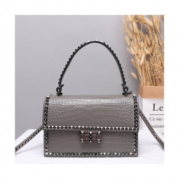 Valentino 2019 Leather Garavani Rockstud Tote Shoudler Bag,22CM - 발렌티노 2019 레더 가라바니 락스터드 토트 숄더백, VTB0482,22CM,그레이