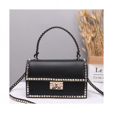 Valentino 2019 Leather Garavani Rockstud Tote Shoudler Bag,22CM - 발렌티노 2019 레더 가라바니 락스터드 토트 숄더백, VTB0480,22CM,블랙