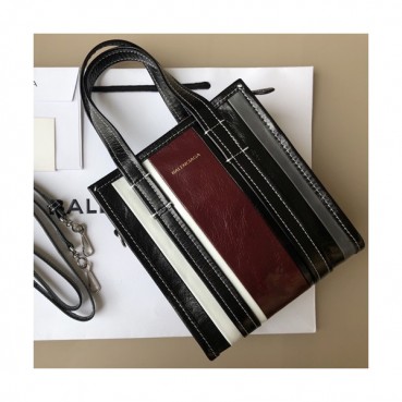 Balenciaga 2019 Bazar Leather Tote Shoulder Shopper Bag,20CM - 발렌시아가 2019 바자르 레더 남여공용 토트 숄더 쇼퍼백,BGB0224,20CM,와인+블랙