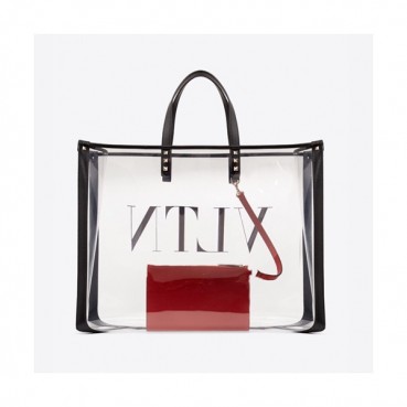 Valentino 2019 PVZ Tote Shopper Bag,37CM - 발렌티노 2019 PVZ 토트 쇼퍼백,VTB0462,37CM,레드+투명