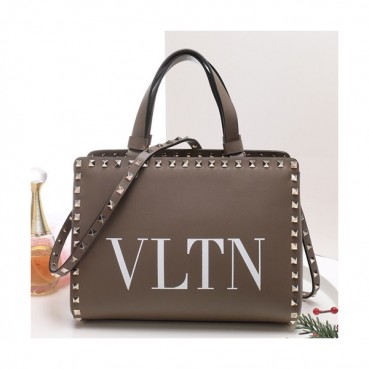 Valentino 2019 Leather VLTN Garavani Rockstud Tote Shoudler Bag,26CM - 발렌티노 2019 레더 VLTN 가라바니 락스터드 토트 숄더백,VTB0216,26CM,카키그레이