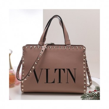 Valentino 2019 Leather VLTN Garavani Rockstud Tote Shoudler Bag,26CM - 발렌티노 2019 레더 VLTN 가라바니 락스터드 토트 숄더백, VTB0214,26CM,다크인디핑크