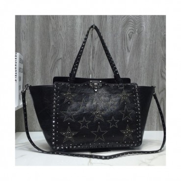 Valentino 2019 Leather Ruckstud Tote Shoulder Shopper Bag,33CM - 발렌티노 2019 레더 락스터드 토트 숄더 쇼퍼백,VTB0186,33CM,블랙