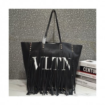 Valentino 2019 Leather Ruckstud Tassel Tote Shoulder Shopper Bag,33CM - 발렌티노 2019 레더 락스터드 태슬 토트 숄더 쇼퍼백,VTB0182,33CM,블랙