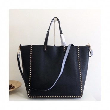Valentino 2019 Leather Reversible Tote Shoulder Shopper Bag,36CM - 발렌티노 2019 레더 리버시블 토트 숄더 쇼퍼백,VTB0151,36CM,블랙+블루