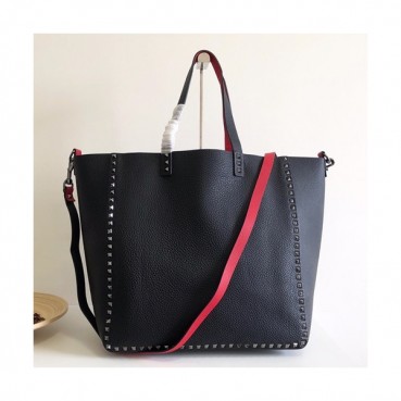 [★실용성 200%★] Valentino 2019 Leather Reversible Tote Shoulder Shopper Bag,36CM - 발렌티노 2019 레더 리버시블 토트 숄더 쇼퍼백,VTB0149,36CM,블랙+레드