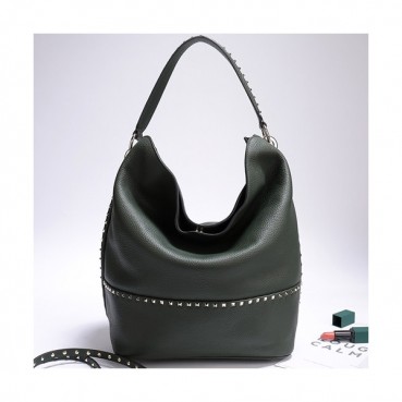 Valentino 2019 Leather Rockstud Bucket Tote Shoudler Bag,38CM - 발렌티노 2019 레더 락스터드 버킷 토트 숄더백,VTB0096,38CM,다크그린
