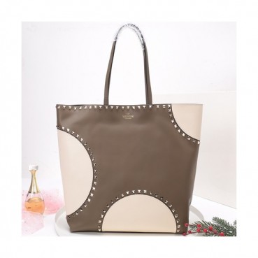 Valentino 2019 Leather Rockstud Tote Shoudler Shopper Bag,35CM - 발렌티노 2019 레더 락스터드 토트 숄더 쇼퍼백,VTB0091,35CM,카키그레이