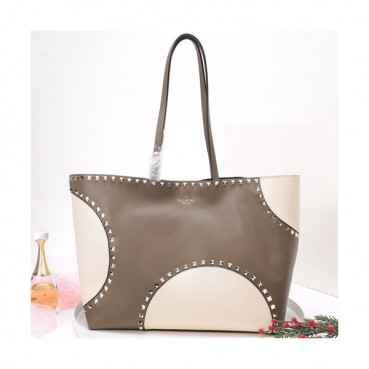 Valentino 2019 Leather Rockstud Tote Shoudler Shopper Bag,35CM - 발렌티노 2019 레더 락스터드 토트 숄더 쇼퍼백,VTB0089,35CM,카키그레이