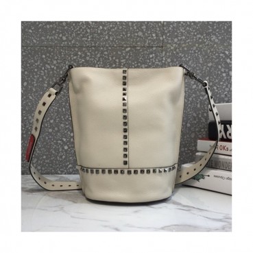 Valentino 2019 Leather Rockstud Bucket Tote Shoudler Bag,23CM - 발렌티노 2019 레더 락스터드 버킷 토트 숄더백,VTB0087,23CM,크림